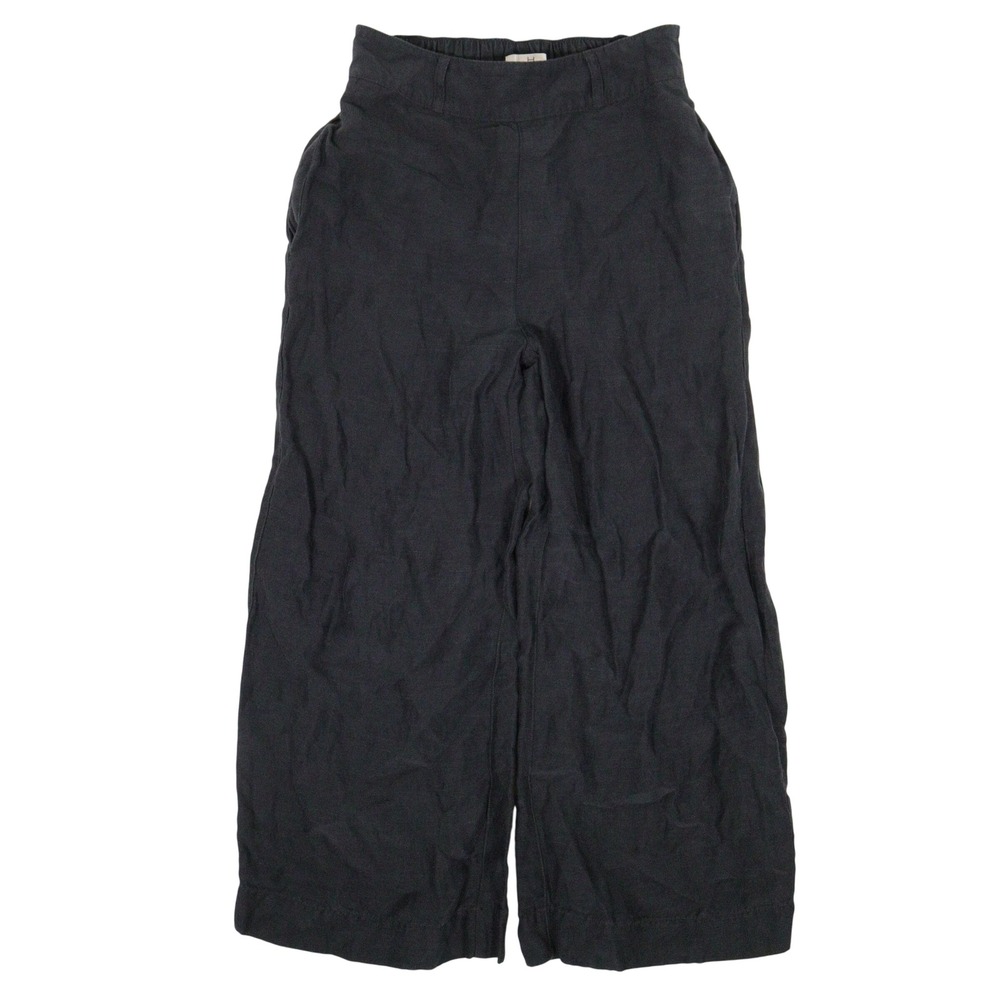 Halston Pants Wide Leg Elastic Waist Black Linen Blend‎ Beach Summer Women XS